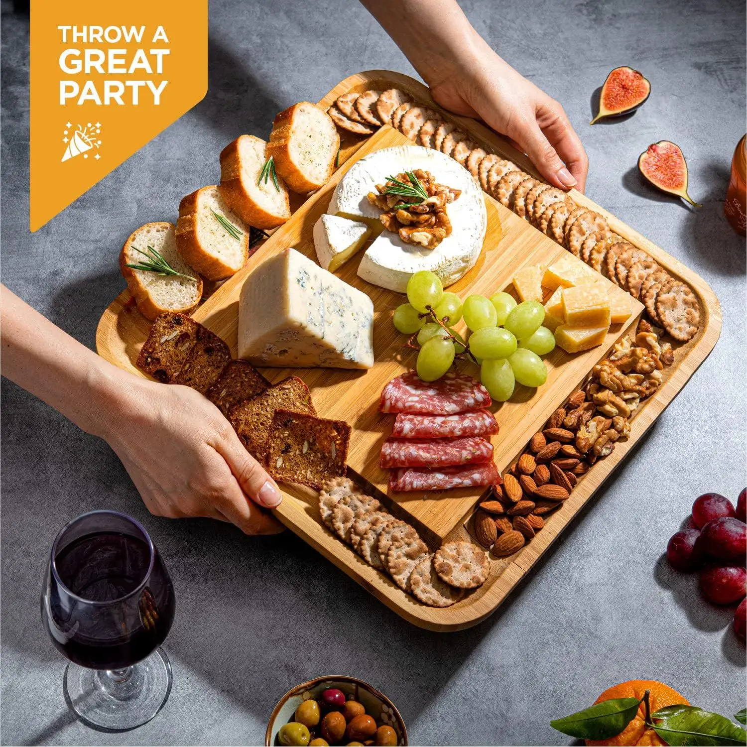 Large Charcuterie Boards Gift Set Bamboo Cheese Board Set Unique Christmas Gifts for Women House Warming Gifts New Home