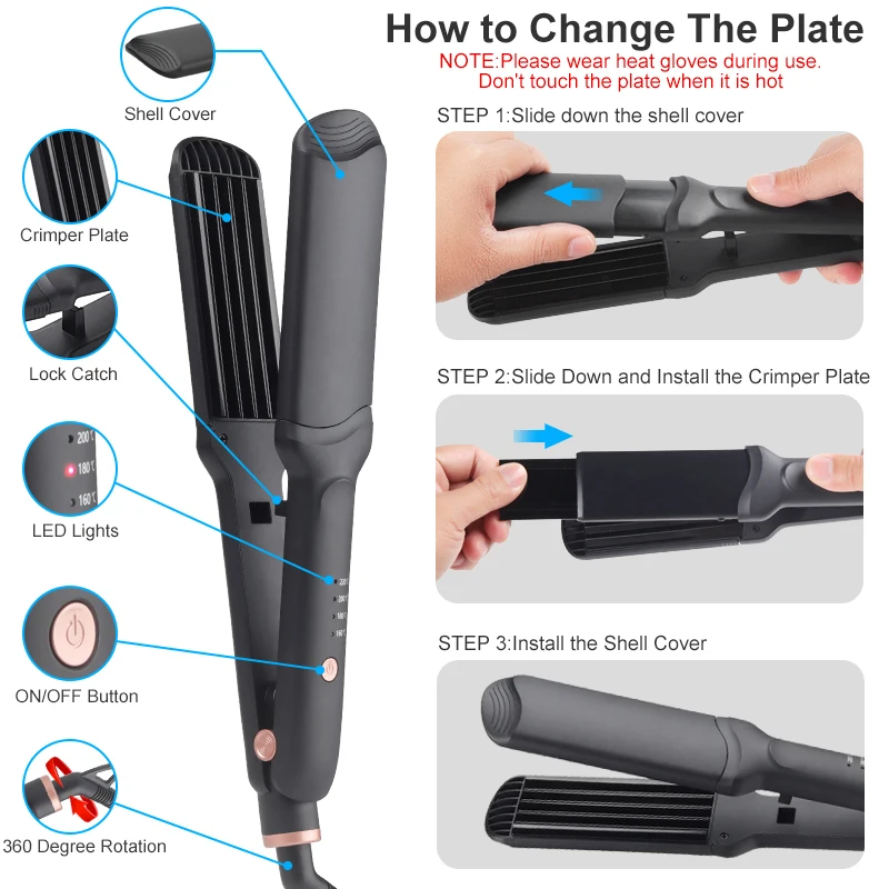 Flat Iron PTC Heating 4 or 3 in 1 Interchangeable Plates Professional Straightener and Curler