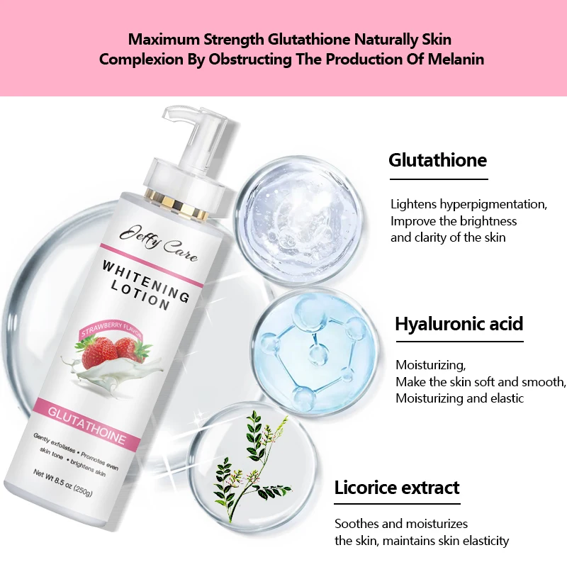 Private Label Logo Custom Brightening Cream Lightening Whitening Strawberry Flavor Glutathione and Hyaluronic Acid Body Lotion