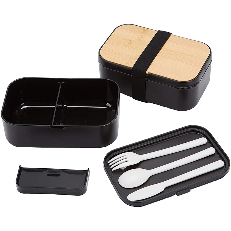 Microwavable Safety Bamboo Lid Lunch Box Leakproof Food Container Japan Bento Box With Fork Spoon