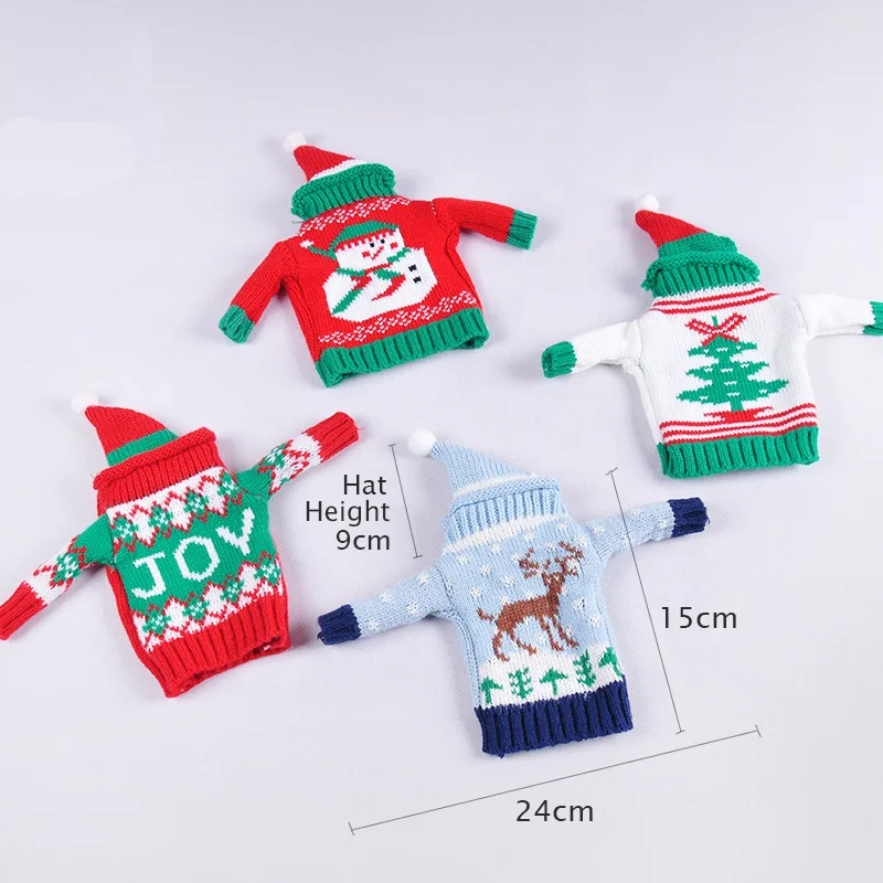 BSCI SJ0179 factory Various Christmas Qualified Wine Bottle Cover Set Knitted MIni Colorful