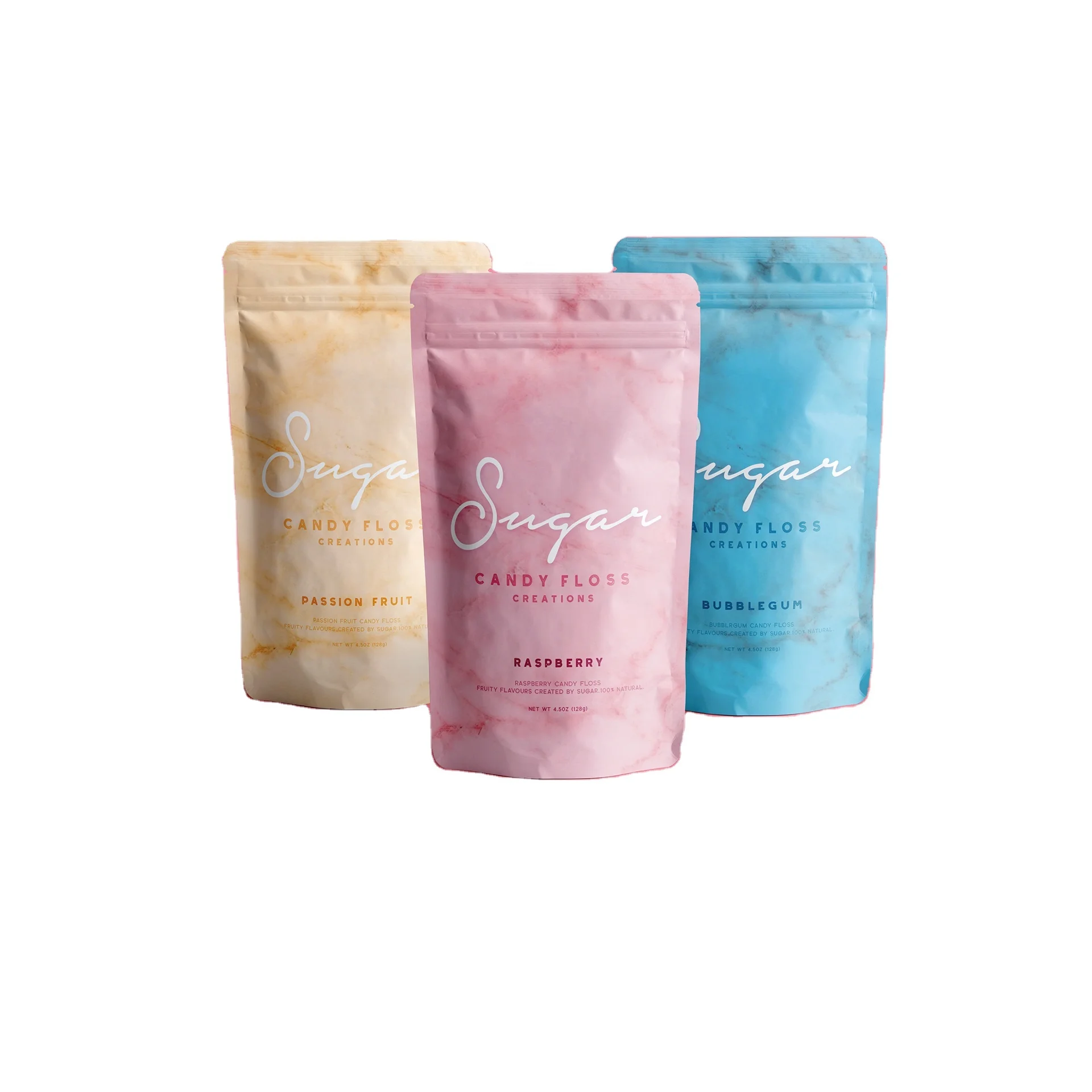 private label food grade packaging aluminum foil zip lock sugar candy floss resealable pouch custom cotton candy mylar bags