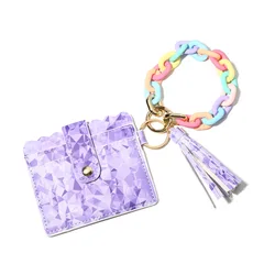 2022 New Etsy Lady Acrylic Wristlet Keychain Bracelets Key Ring Wallet Card Holder Purse with Tassel