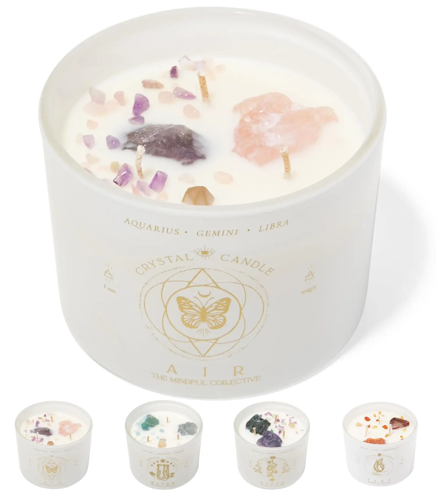 WANHUA soy OEM sage and lavender peony 12oz vanilla fruit luxury fragrance 3 wick scented candles with crystals inside