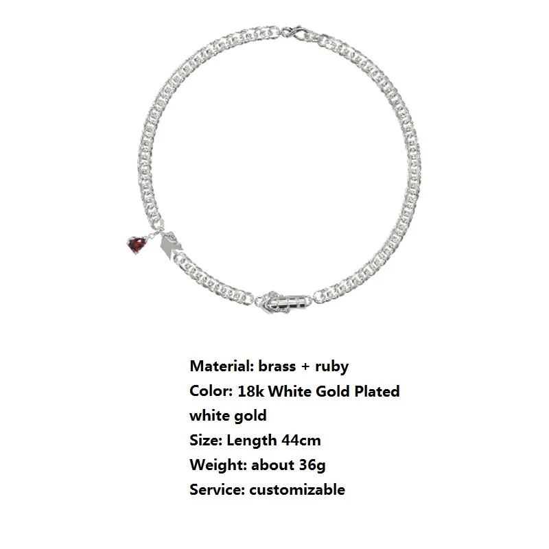 Necklace Ruby 18k White Gold  2021 New Trendy Symbol   Interlocking Elements Stitching Clavicle Necklace