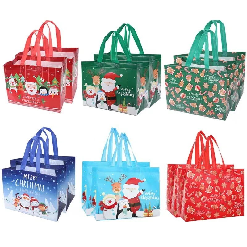 Promotional Price Christmas Design Custom Eco Grocery Handle Non Woven Bag