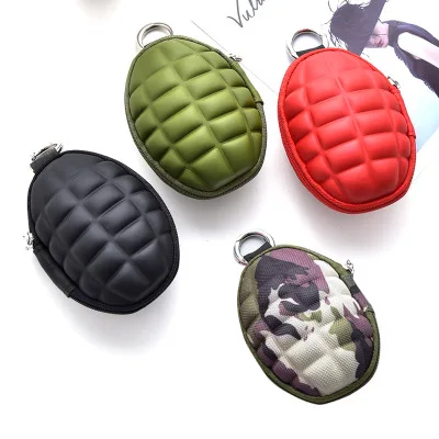 K333 Grenade Shaped Car Keys Wallets PU Leather Hand Zipper Coin Purse Pouch Bag Keychain Holder Case