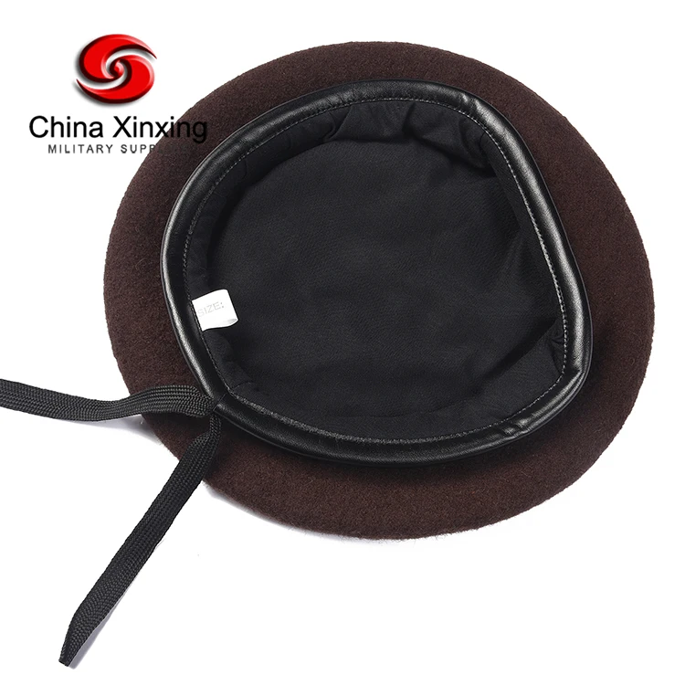 Военный берет Xinxing BR04 OEM из искусственной кожи темно-коричневый 100% шерсть