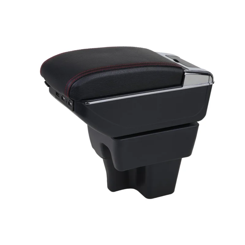 TONC Black Red Line Leather Armrest Car Interior Accessories Center Armrest Storage Box For PROTON Wira