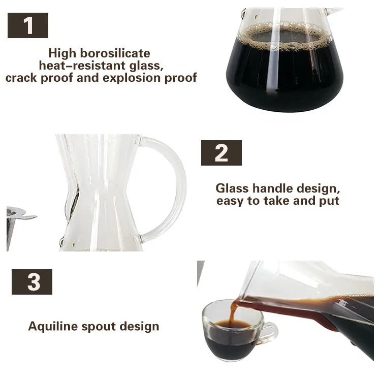 Large Capacity Classic Design Glass Coffee Maker Set Handmade Heat-Resistant Glass Pot for Home Use Box Packed