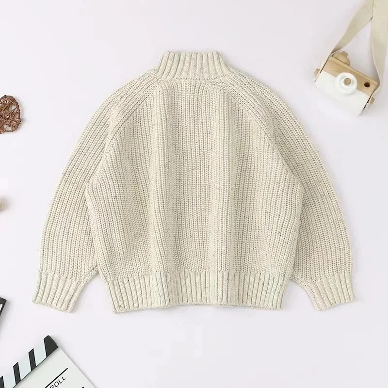 Customization 100% Colored Cotton Children Sweaters Oversize Chunky Knitted Jumper Crew Neck Infant Kids Girls Pullover