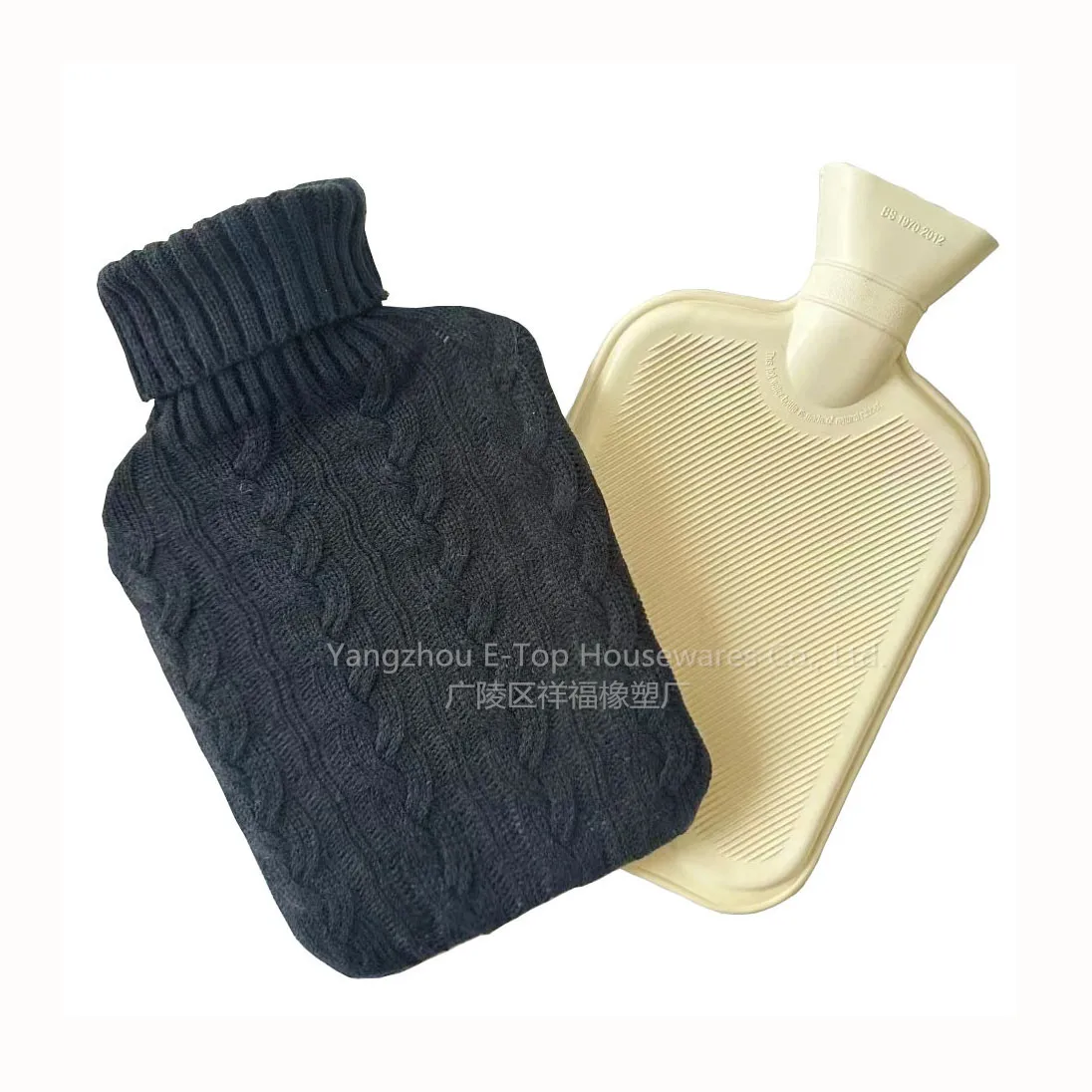 Black 2L Rubber Hot Water bottle with cover Knit How Water Bag for pain relief
