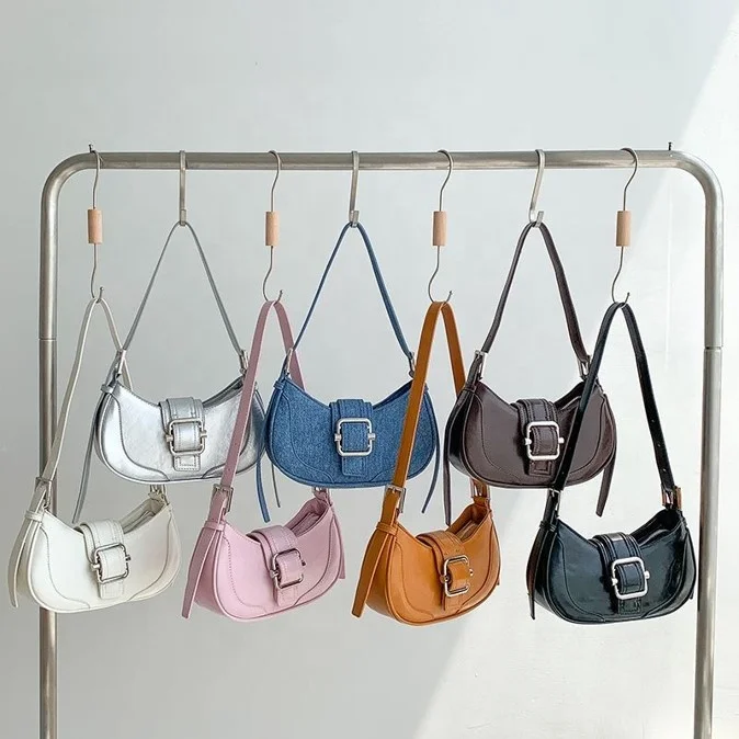 Retro PU Leather Handbag Luxury Denim Blue Designer Hand Bag Wool Joining Leather Ladies Underarm Shoulder Bag