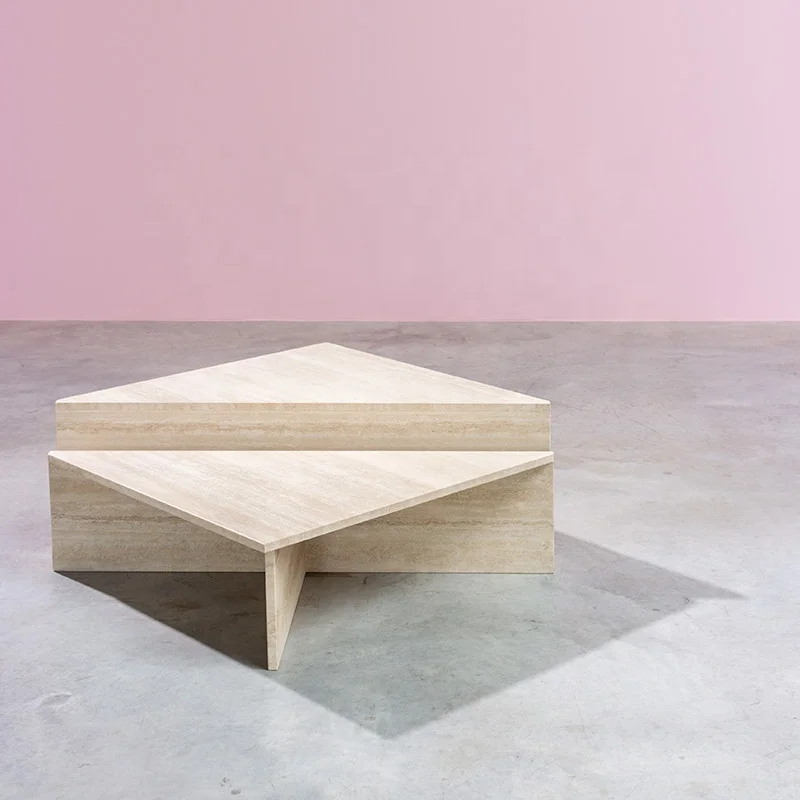 Modern minimalist luxury natural stone high-low combination tea table hotel living room travertine coffee table