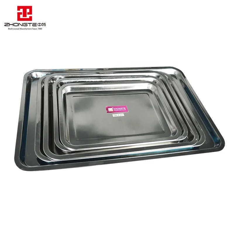 zhongte Free sample SS Stainless Steel plate Rectangle Food Serving Tray, backing tray for hotel
