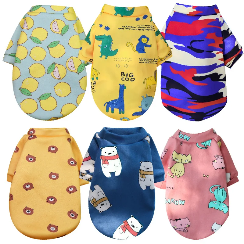Printed cartoon pet clothes plus velvet two-legged sweater spring autumn winter dog clothes winter