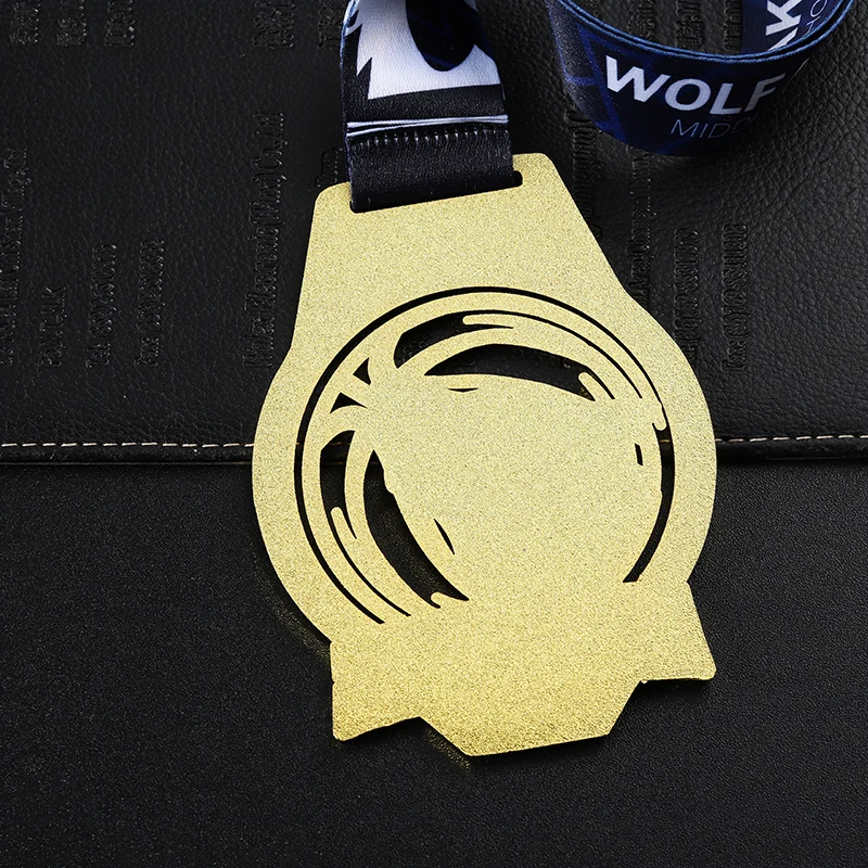 Oem Factory 3D Enamel Gold Basketball Medal Custom Design Wolf Lake Middle School Student Medal for Basketball Game