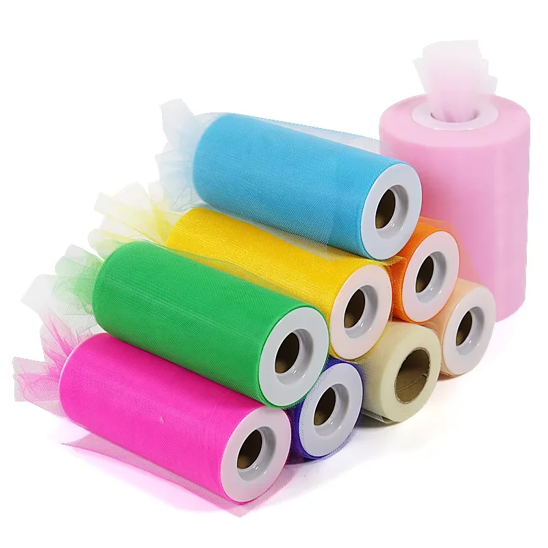 Hot Sell 100% Nylon Organza Tulle Rolls Mesh Fabric Knitted Dyed glitter tutu Tulle for DIY Wedding Net Bridal Dresses Skirt