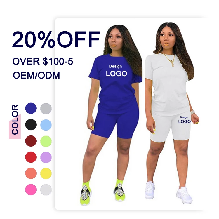 2021 Летняя женская одежда на заказ, Повседневная футболка и велосипедные шорты для бега, комплект из двух предметов, женская летняя одежда для женщин