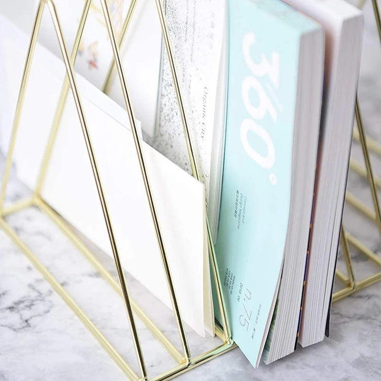 Metal Iron Wire Newspaper Bookshelf 9 Slot Triangle Shape Desktop Magazine File