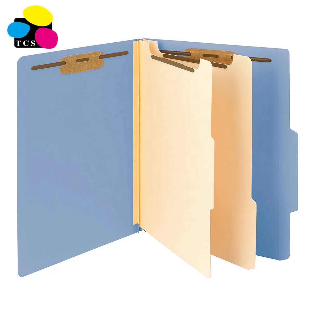 2023 2 Dividers 2/5-Cut Tab Letter Size Blue 10 per Box Classification File Folder with metal Fasteners