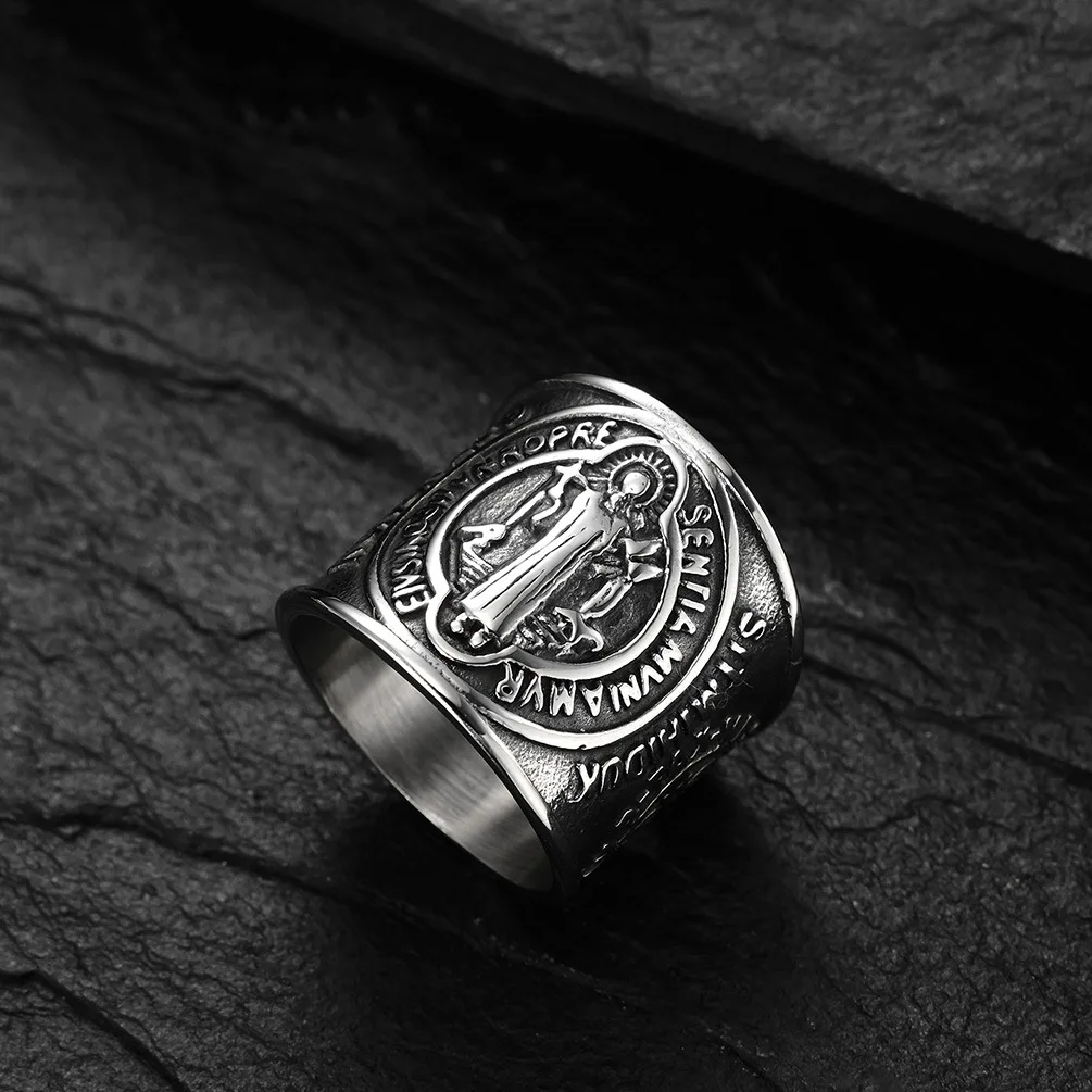 Christian Saint Benedict Exorcism Holy Brand Rings for Men Stainless Steel Ring Domineering Exorcist Ring Man