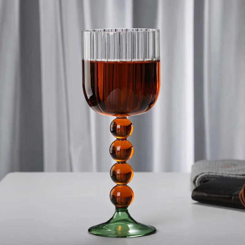 Manufacturers hand blown high borosilicate glass red wine glass drinking cup vertical stripe cup