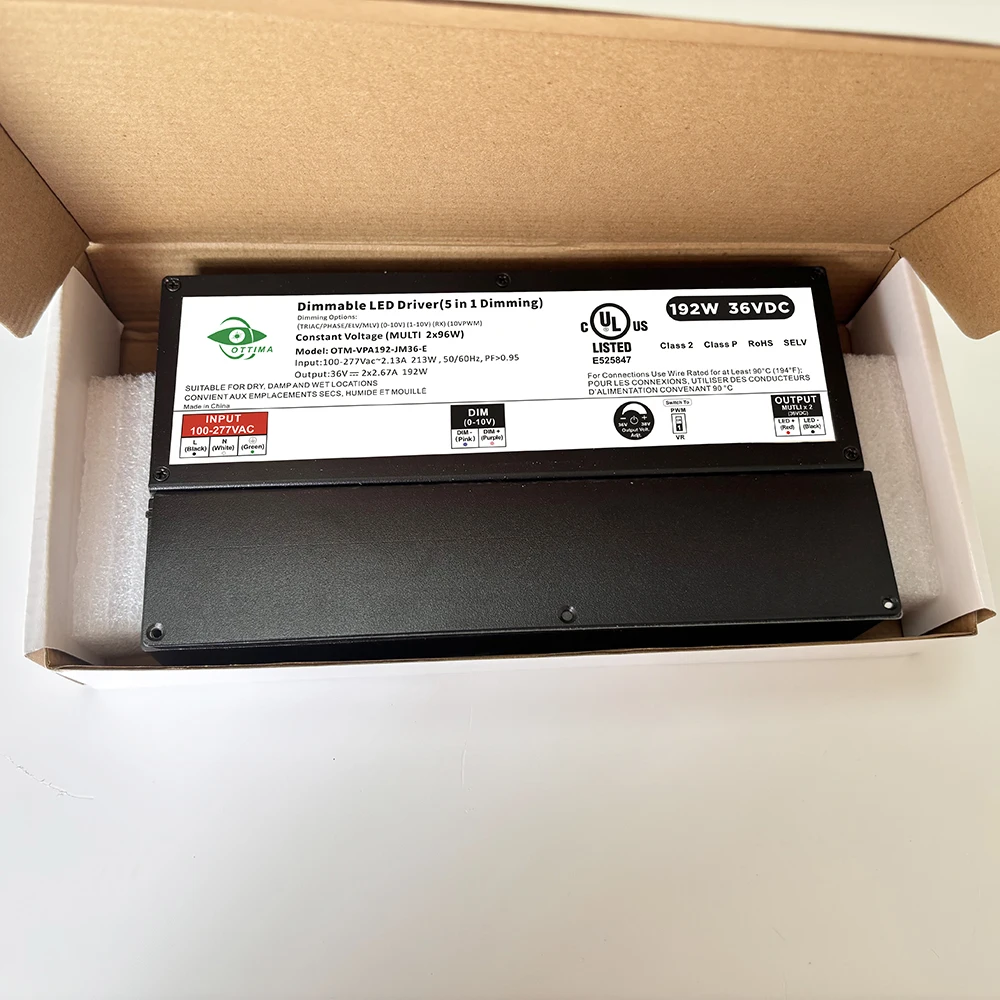 OTM-VPA192-JM36-E UL cUL Triac Dimmable Driver 0-10v 1-10v LED Lighting Driver 192W 24V 36V 48V LED Driver