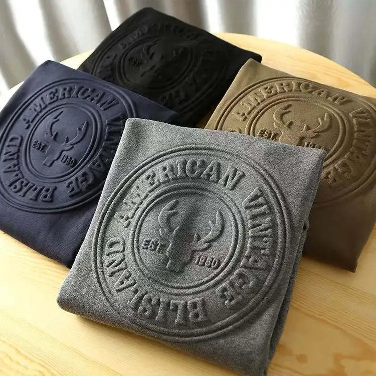 Trend Style Mold Creation Hood Embossment Logo Pure Cotton Oversized Fit Hoodies Plain Pullover 3d Embossing Technique Hoodie