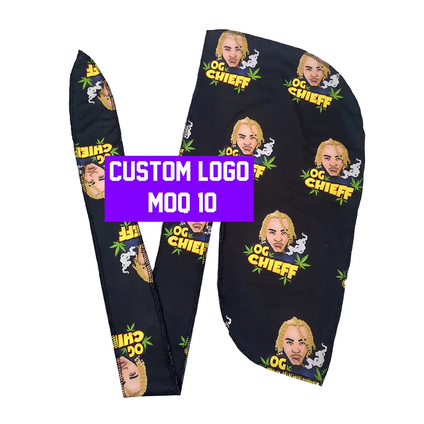 Wholesale Custom Silk Durags For Men Satin 360 Waves Doo Rags Designer Bandana Headwraps Durag