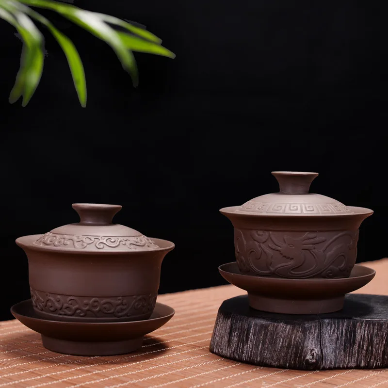 Набор чайных чашек из фиолетовой глины Gaiwan китайский керамический набор для чая чашка с крышкой блюдце китайская чаши посуда напитков
