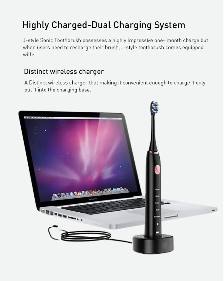 
J-STYLE Powerful Ultrasonic Sonic Electric Toothbrush USB Charge Rechargeable Tooth Brushes Washable Electronic Whitening Teeth 