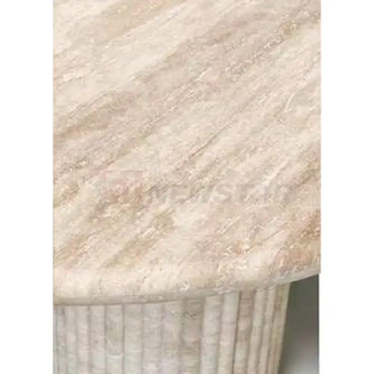 Newstar Luxury Customized Natural Beige Travertine  Stone Furniture Dining Table Fluted Oval Marble Travertine Dining Table