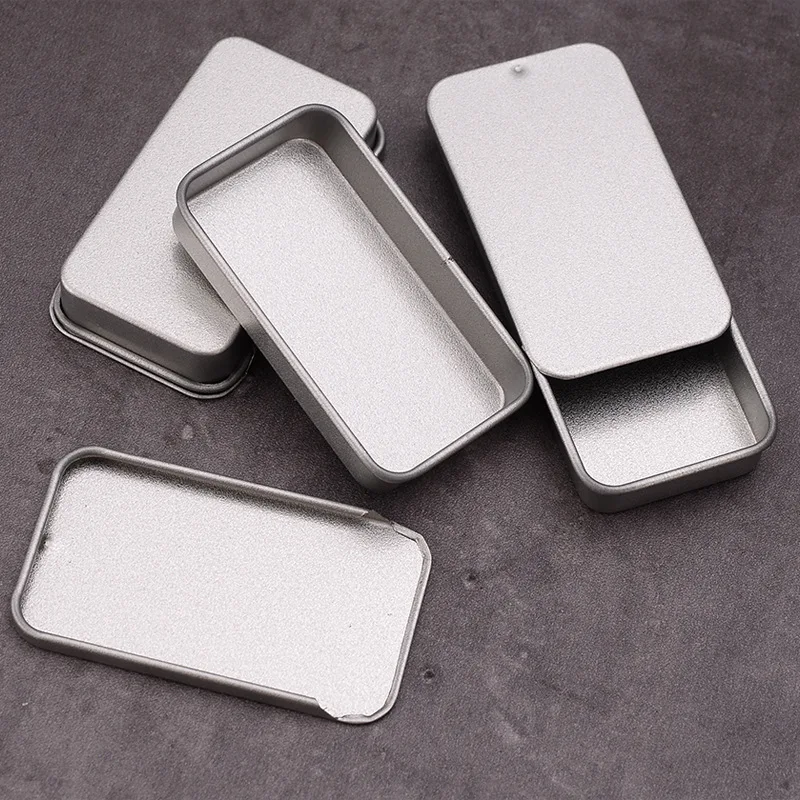 Wholesale rectangular 10g  balm pull tin silver small sliding mint tin