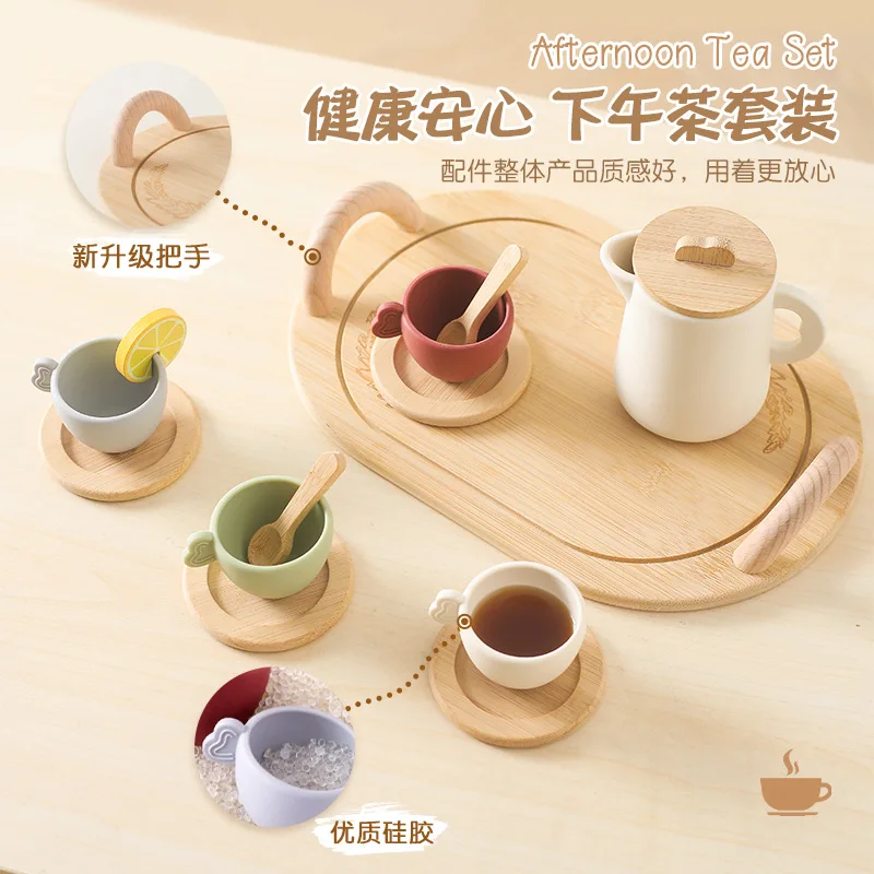 Montessori Toy Educational kids silicone Kitchen and Tea Set Pretend Play Toy Dishes