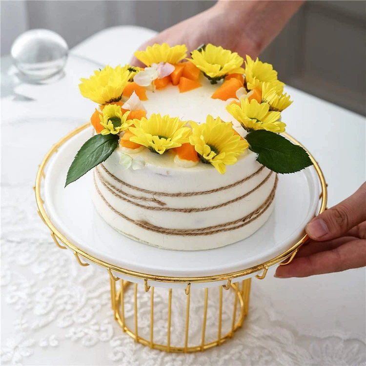 Luxury Gold Iron Frame Cake Stand Round Large Floating Metal Textured Display  Dessert Tray for Wedding Party Decor