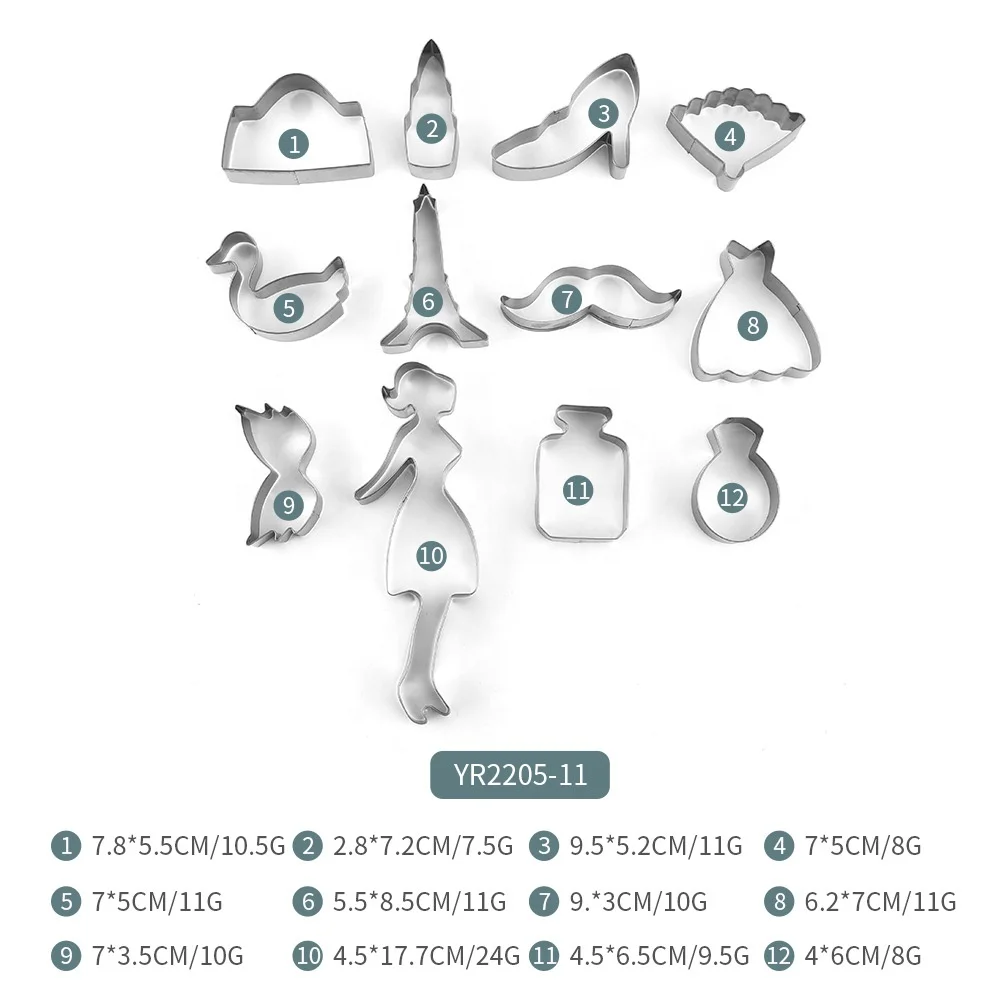 12PCS Princess Series Cookie Molds Make-up metal cookie cutter stainless steel Lady biscuit cutter mold fondant cake cutter