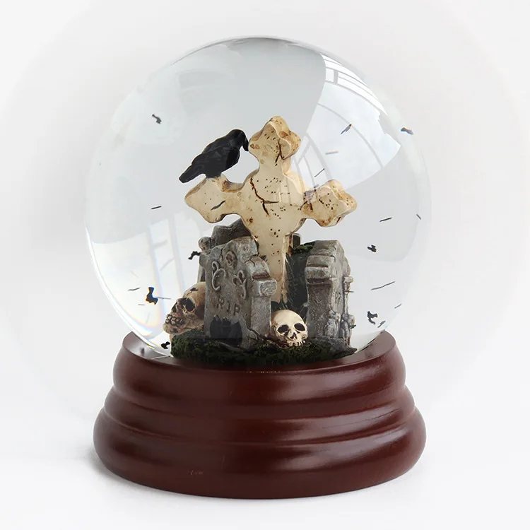 Low Price Custom Snow Globe 90mm Halloween Crafts Gift Resin Glass Crystal Ball Snowflake Horror