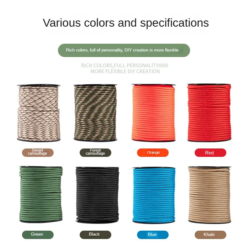15M Nylon 9 Core Wind Rope Outdoor Survival Emergency Rope Camping Tent Canopy Rope 4mm Thickened Factory Direct Sales