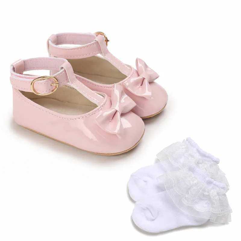 Valen Sina Baby shoes for girls Soft-soled anti-slip Mary Jane Princess shoes Dress and Fashion First Walker With socks