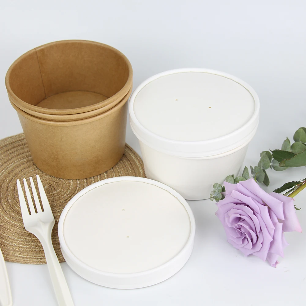 Custom Big Small Round Brown White Disposable To Go Ecofriendly Take Away Ice Cream Cup With Lid