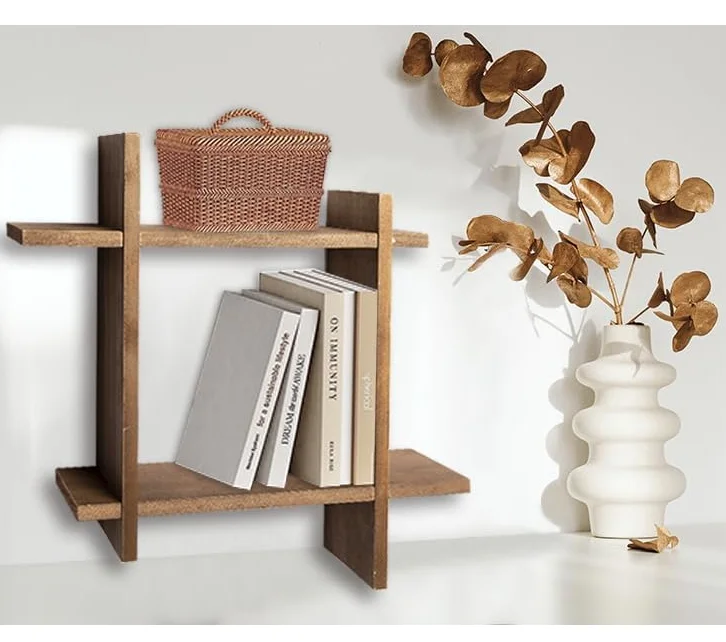 kitchen organizer storage wall-mount spice racks wall mount bookshelf wood display shelves with Compartments