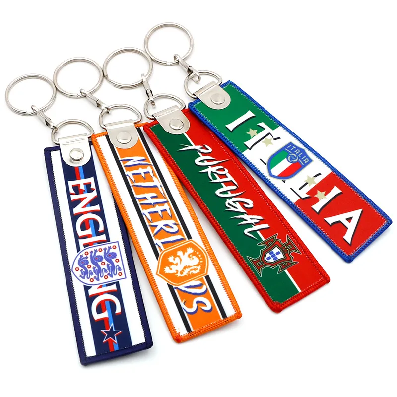 Wholesale Cheap Custom Logo Machine Embroidery keychain Brand Name Belgium National Team Keychain for European Cup Football