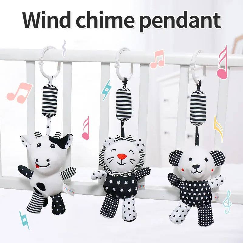 Wholesale Soft Hanging Crinkle Squeaky Learning Infant Newborn Stroller Car Seat Crib Travel Activity animal ringing toy