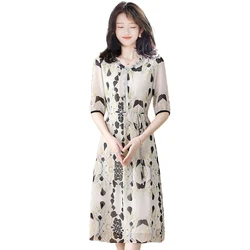 New Summer Women Fashion Fashionable Art Printed Chinese Silk Ruffle Long Multi Dress for Ladies