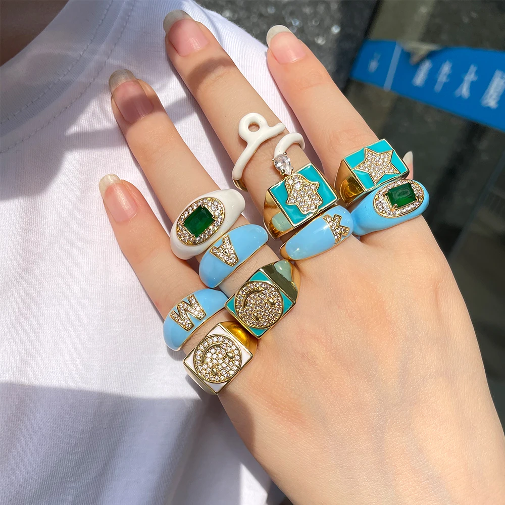 Новинка 2021, Модные Простые разноцветные эмалевые кольца на палец с капающим маслом и кристаллами для женщин и девушек, ювелирные изделия для вечеринок, подарки