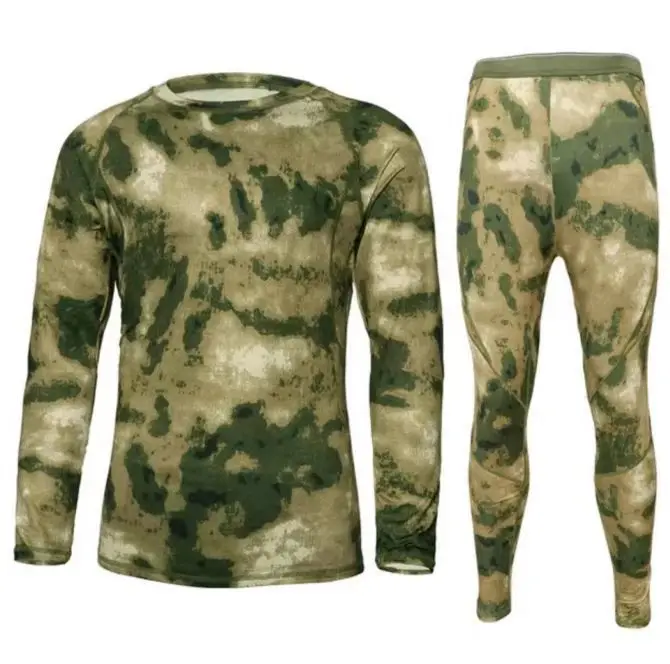 Custom autumn and winter winter inner wear fleece thermal underwear suit outdoor camouflage sports suit for men
