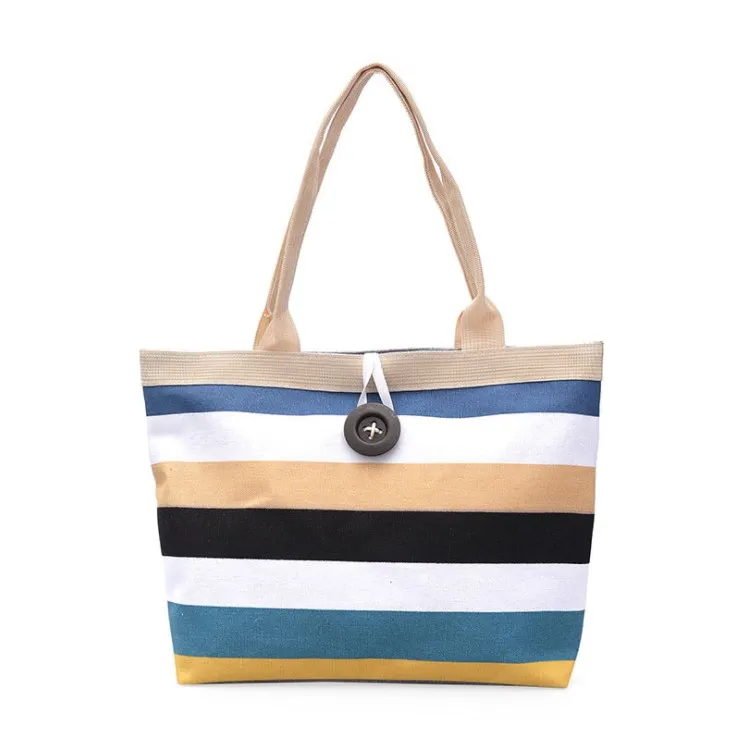2024 Hot Sell New Colorful Canvas Tote Shopping  Handbag Stripe Shoulder Bags