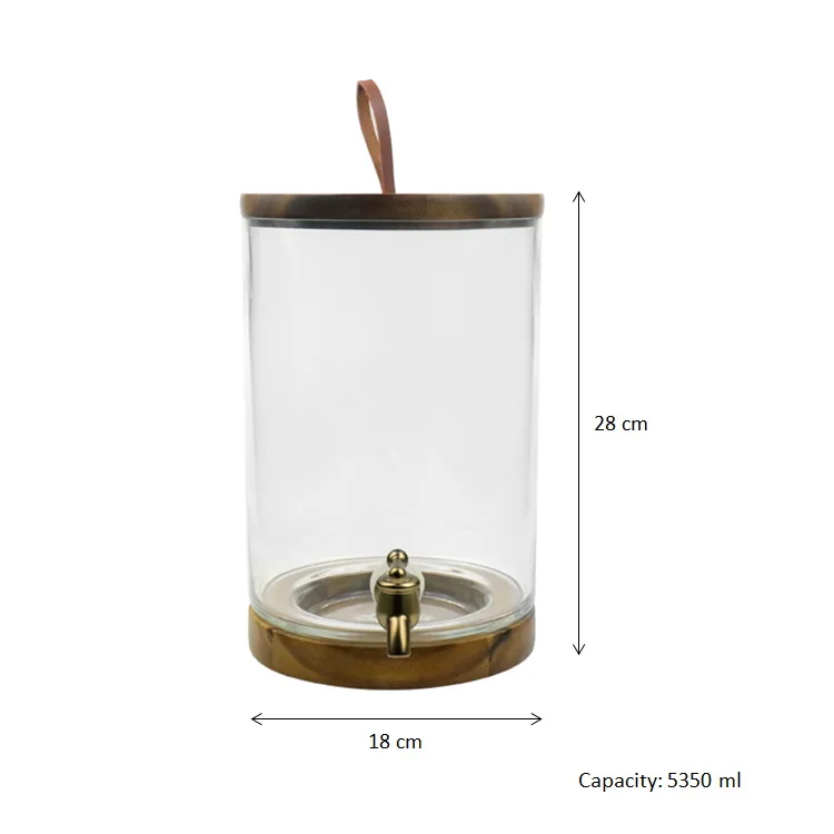 New Glass Beverage Drink Seal Dispensers Juicer Tabletop Fruit Juice Dispensers Water Jug with Tap Wood Lid