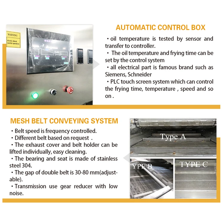 TCA automatic top quality chicken wings conveyor frying machine potato french fries frying machine 100kg/h